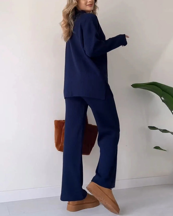 סט חליפה 2 חלקים חורפי בעיצוב קזואל - V neck