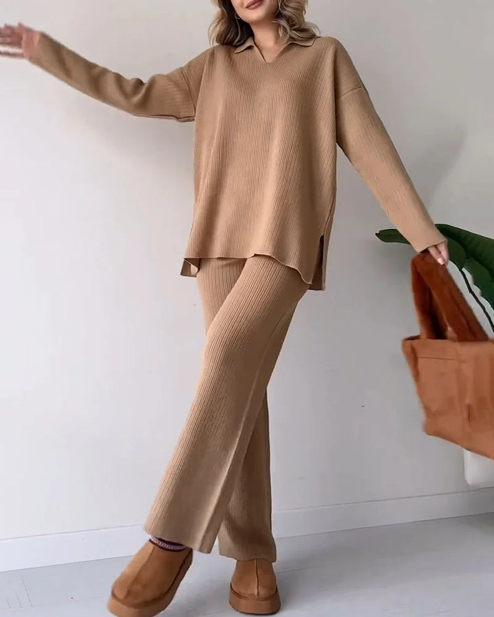 סט חליפה 2 חלקים חורפי בעיצוב קזואל - V neck