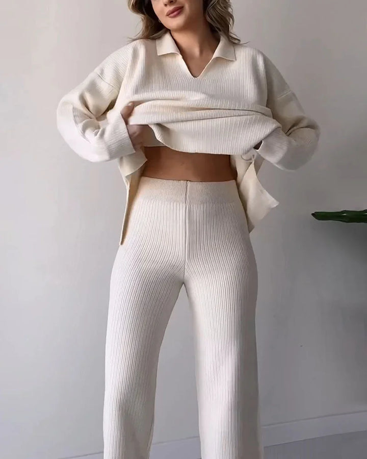 סט חליפה 2 חלקים חורפי בעיצוב קזואל - V neck