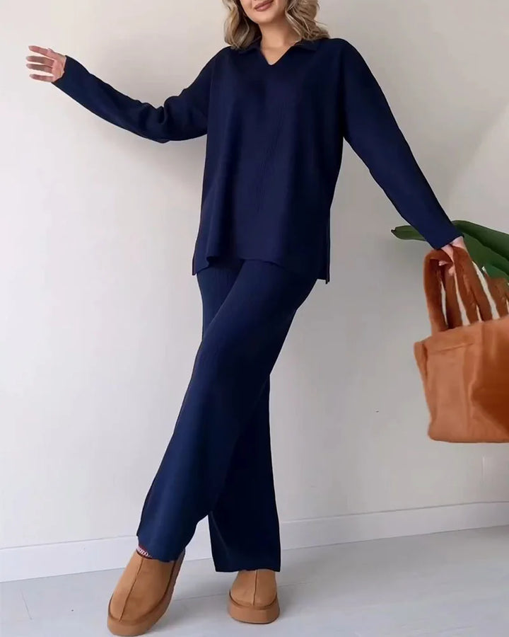 סט חליפה 2 חלקים חורפי בעיצוב קזואל - V neck