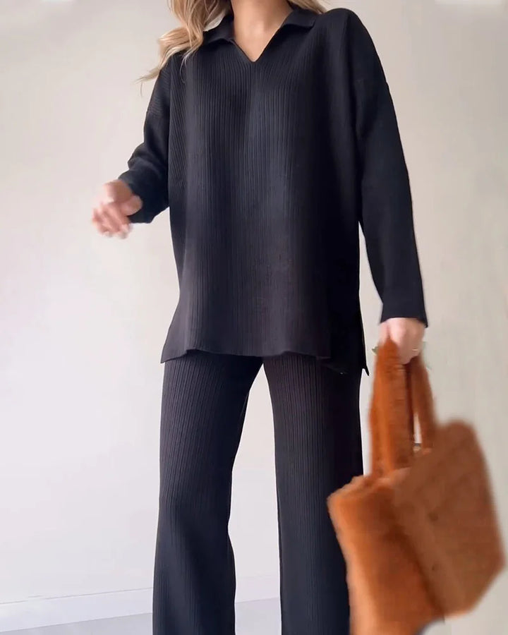 סט חליפה 2 חלקים חורפי בעיצוב קזואל - V neck