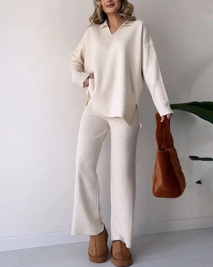 סט חליפה 2 חלקים חורפי בעיצוב קזואל - V neck